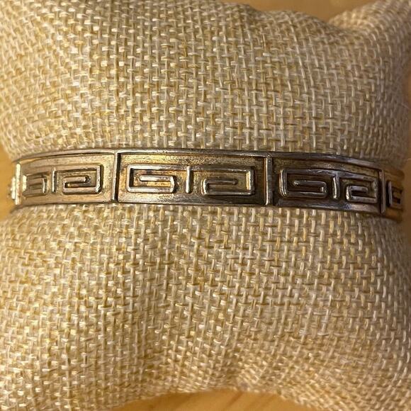 Greek Key Meander Sterling Bangle Bracelet Signed Mexico - Picture 7 of 9